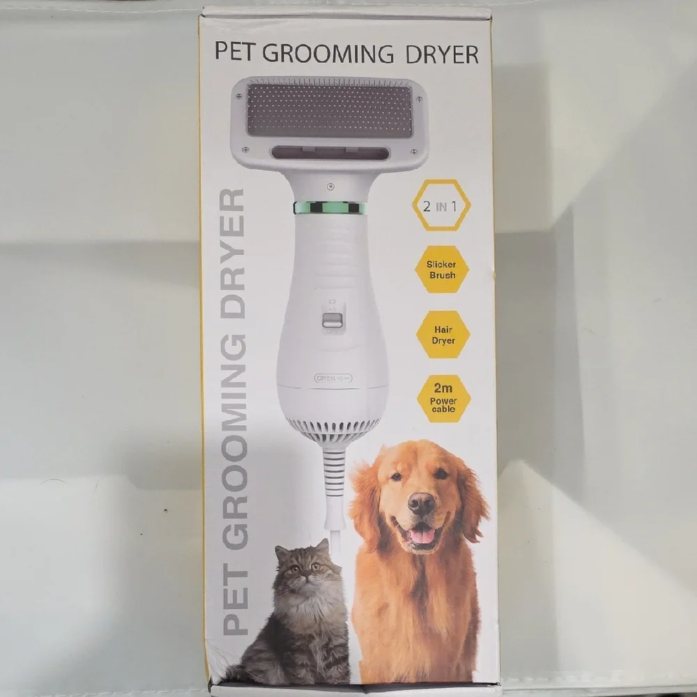 White Pet Grooming Dryer with Slicker Brush